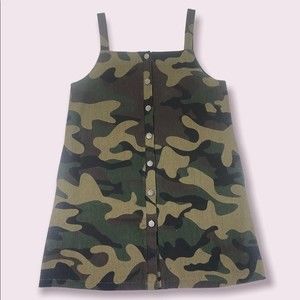 Camouflage Shoulder Strap Button-Up Dress